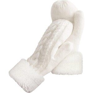 Women's White Cozy Lining Knitted Winter Warm Cold Weather Mittens Gloves